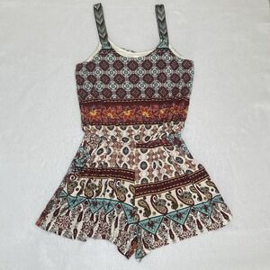 Xhilaration Women's XS Boho Paisley Floral Print Sleeveless Romper Multicolor
